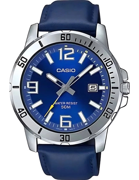 Casio watch with blue strap and blue dial on a white background available in Rwanda kigaliprestigevault
