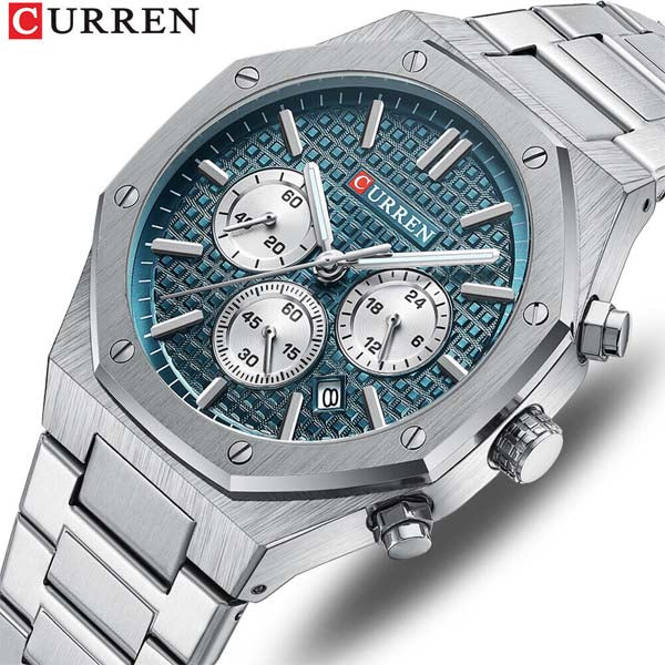 Silver Curren watch with blue face on a white background Luxury & Affordable Watches in Rwanda Kigali