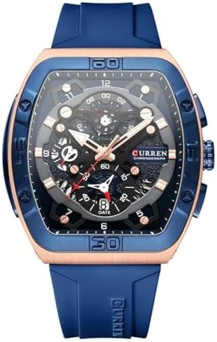 Curren 8443 Blue Fashion Luminous Square Design Luxury