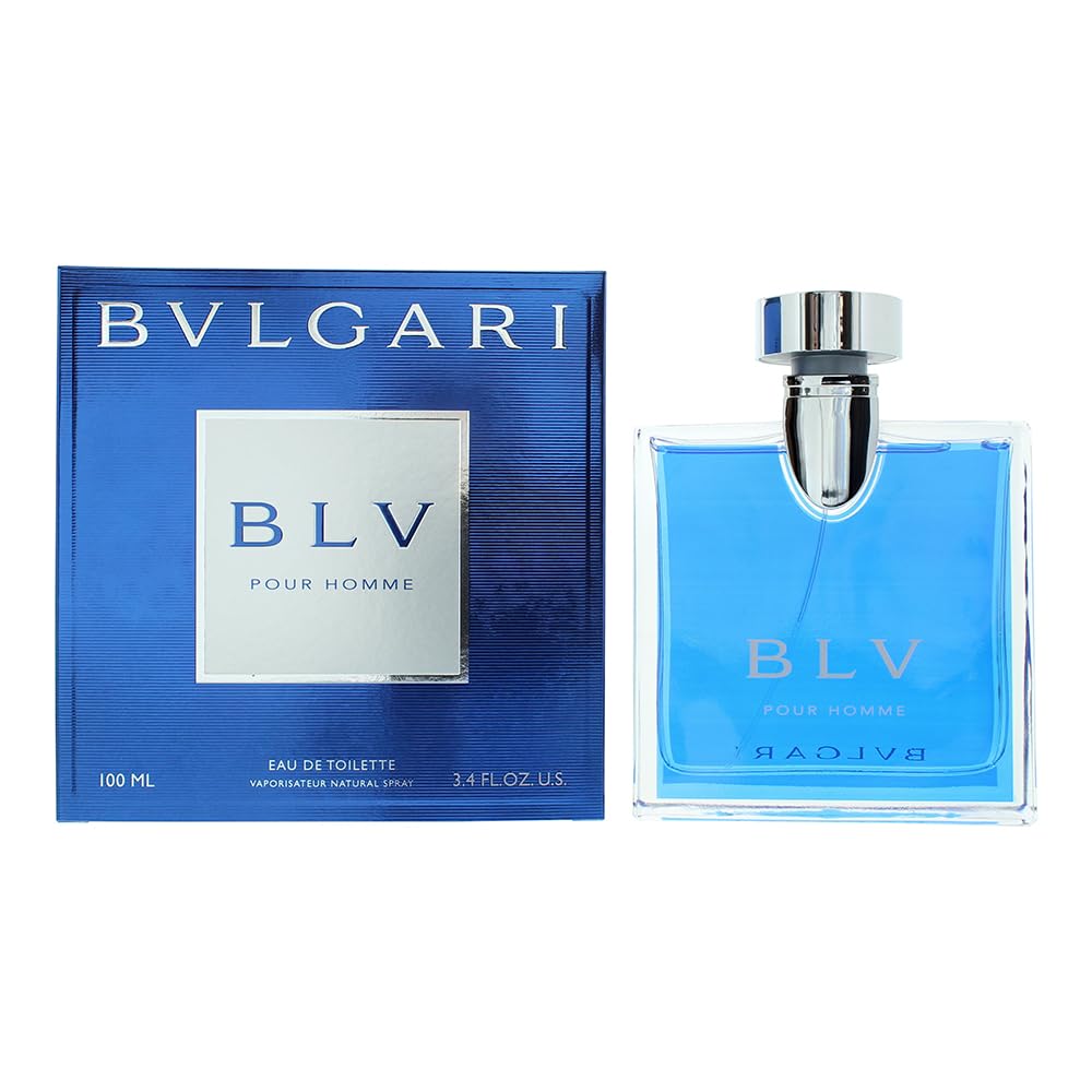 Bulgari BLV Pour Homme perfume bottle and packaging on a white background