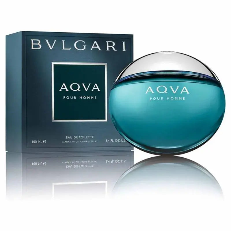 Bulgari Aqva pour Homme perfume bottle and packaging on a white background