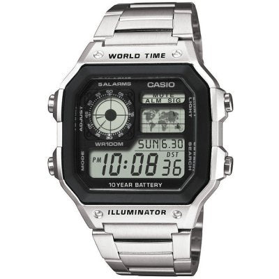Casio digital watch with silver metal band on a white background now available in Rwanda Kigali (Kigaliprestigevault.com) 