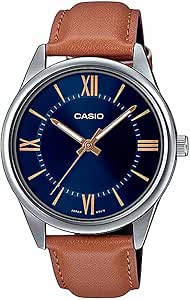 Casio watch with brown leather strap and blue dial Timeless designs, premium look, and unbeatable