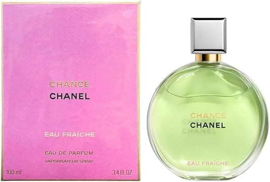 Chanel Chance Eau Fraçèche perfume bottle and packaging on a white background