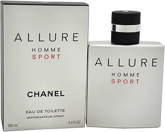 Chanel Allure Homme Sport perfume bottle and packaging on a white background