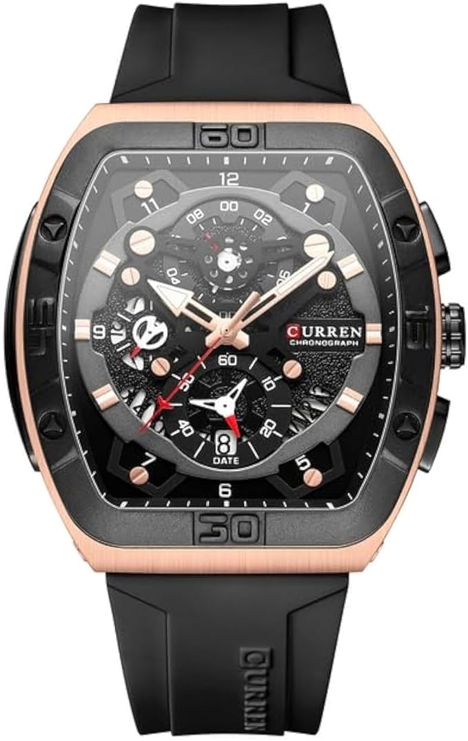 Black and rose gold watch with 'Curken' branding on a white background 
