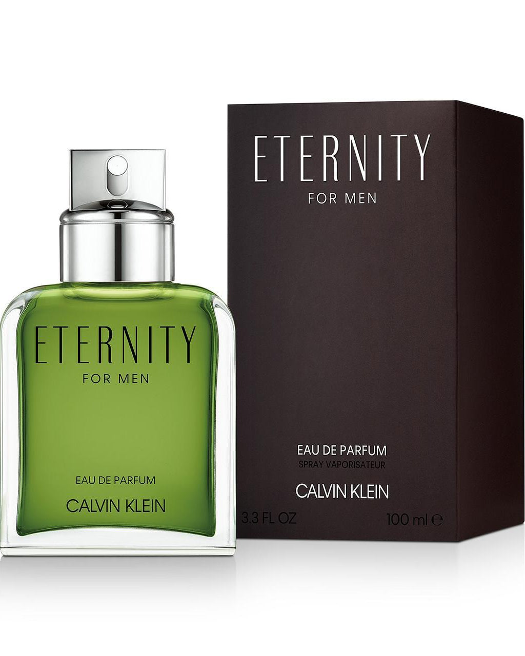 Calvin Klein Eternity for Men perfume bottle and packaging on a white background
