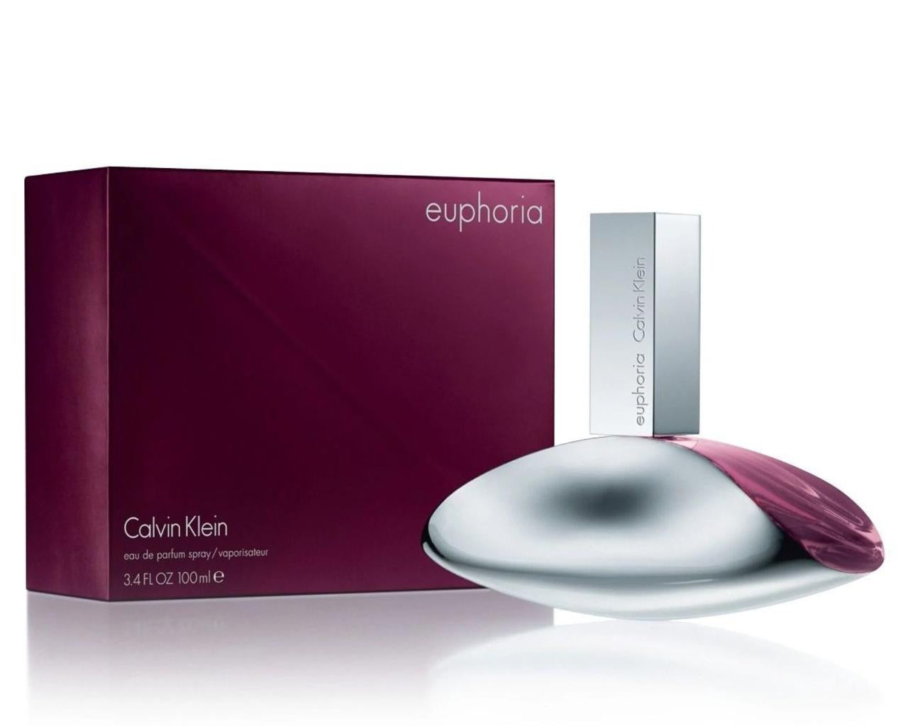 Calvin Klein Euphoria perfume bottle and packaging on a white background