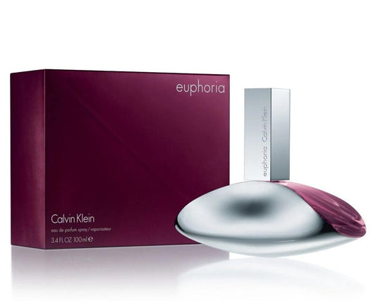 Calvin Klein Euphoria perfume bottle and packaging on a white background