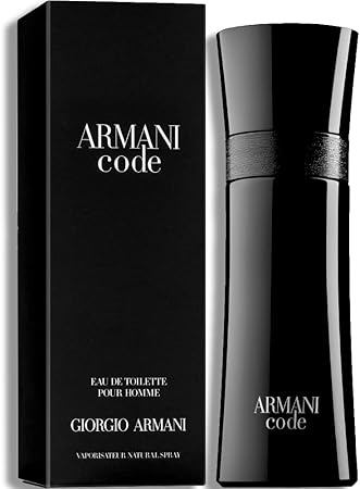 Armani Code perfume bottle and packaging on a white background