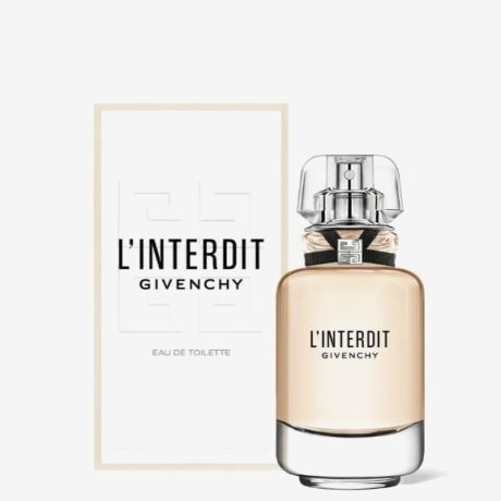 Givenchy L'Interdit perfume bottle and packaging on a white background