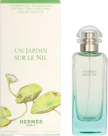Hermes Un Jardin Sur Le Nil perfume bottle and packaging on a white background