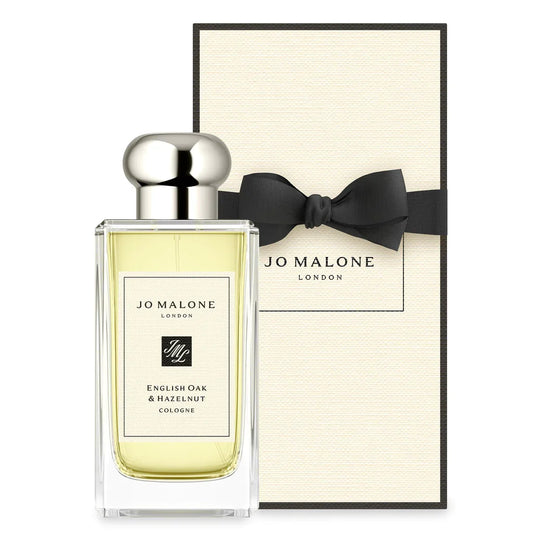 Jo Malone English Oak & Hazelnut cologne bottle with packaging on a white background